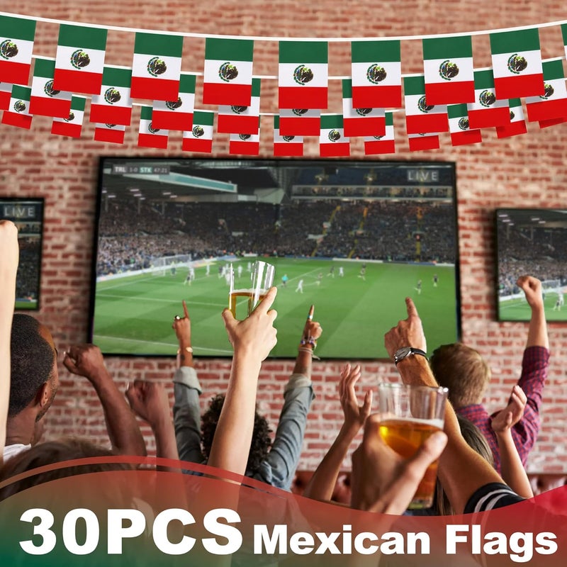 MVPRING Mexico String Flag Pennant Banner, Small Mini Mexican Flags Bunting Banner, 16th of September Mexican Independence Day National Country Decoration for School, Party, Sports Events, 33 Feet 30 Flags - Image 5